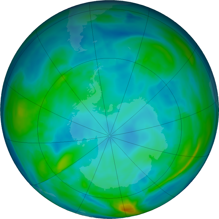 Antarctic ozone map for 23 May 2021